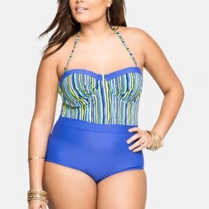 Ashley Stewart Vibrant Blue and Green One-Piece Swimsuit size 16
